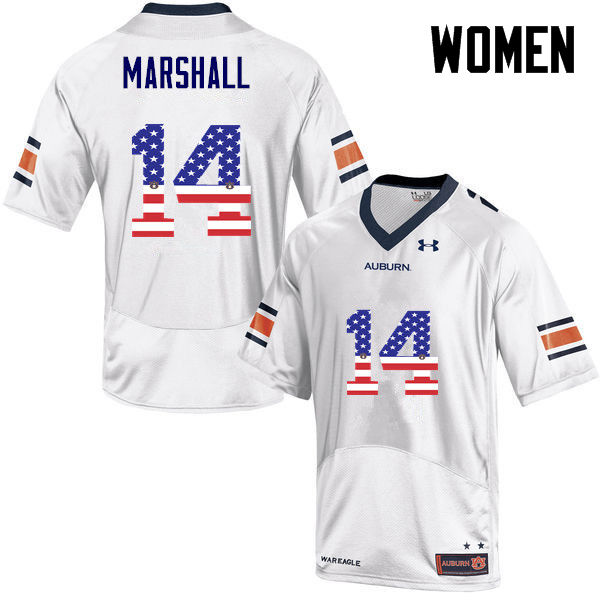Women #14 Nick Marshall Auburn Tigers USA Flag Fashion College Football Jerseys-White